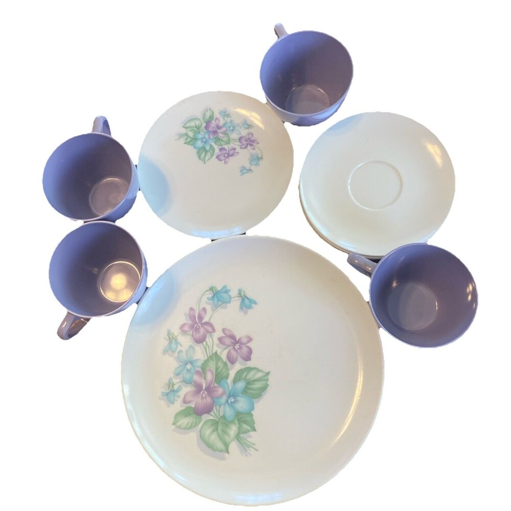 Royalon Melmac Purple Set of 13 Coffee Cups Small Plates Dinner Plate Vintage